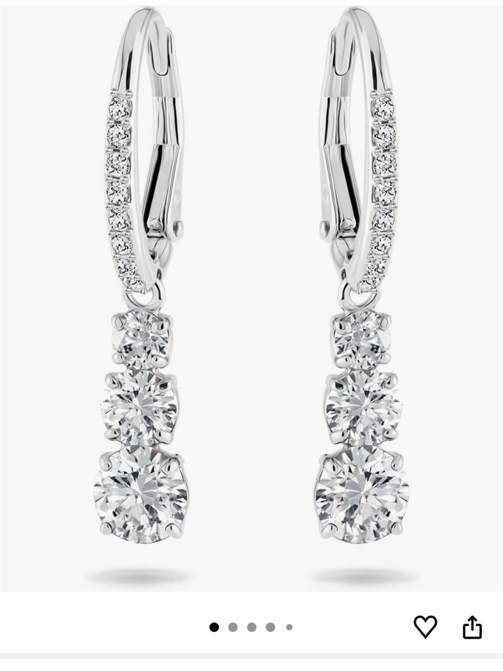 Swarovski Elegant Silver Drop Cubic Zirconia Hoop Earrings - White